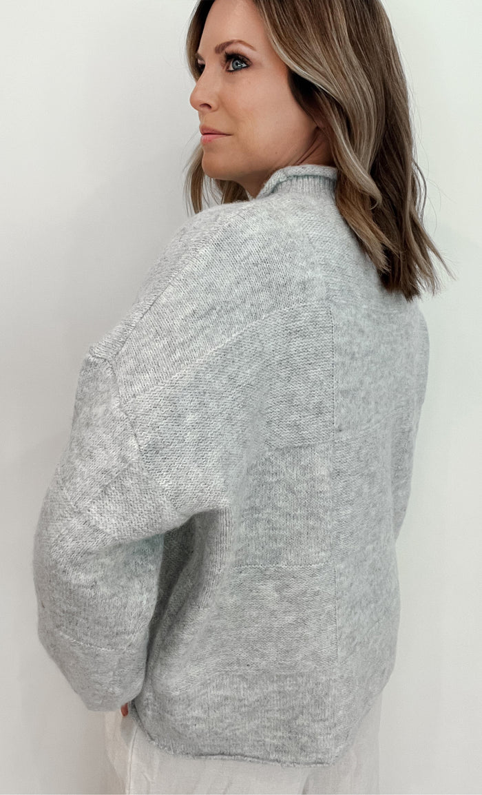 Louann Patchwork Sweater-Heather Grey