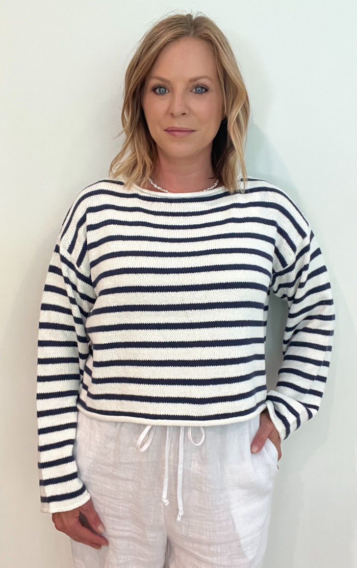 Long Island Stripe Sweater-Navy/White