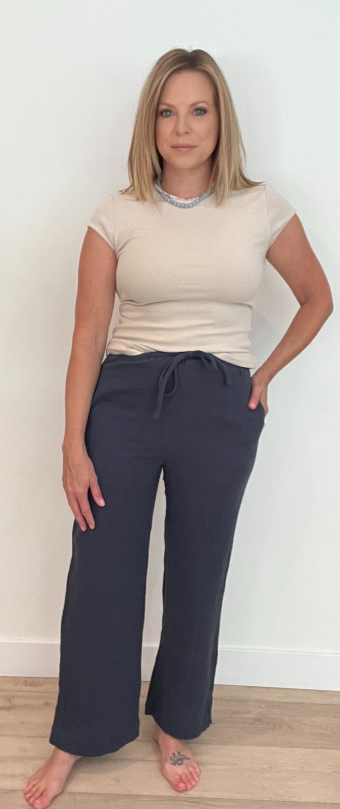 Afternoon Cotton Pants-Navy