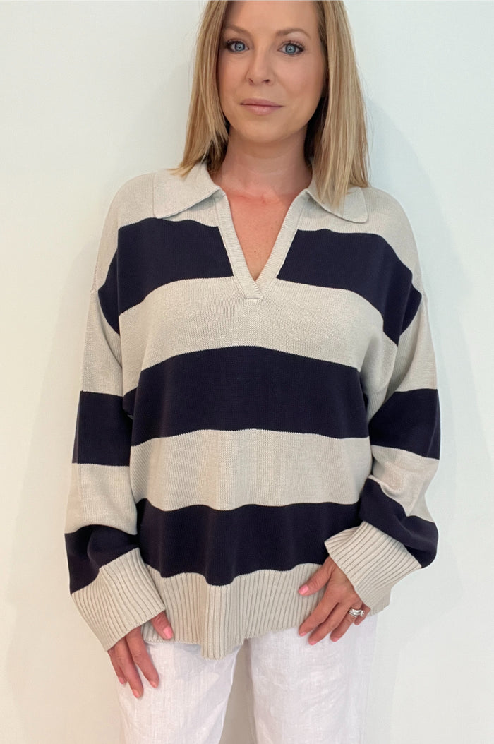 Sail Away With Me Sweater-Dark Navy/Natural