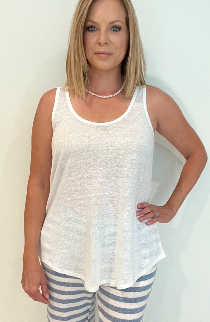 Coastline 100% Linen Tank-White