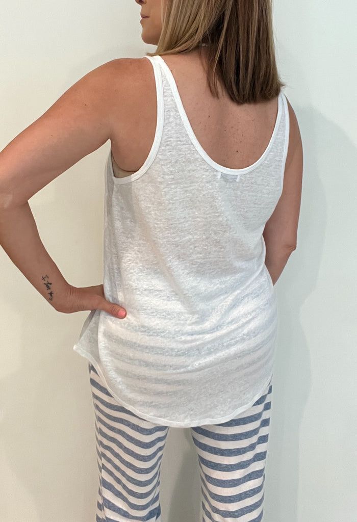 Coastline 100% Linen Tank-White