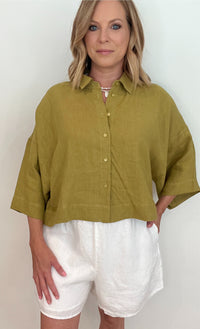 Solstice Linen Top-Olive