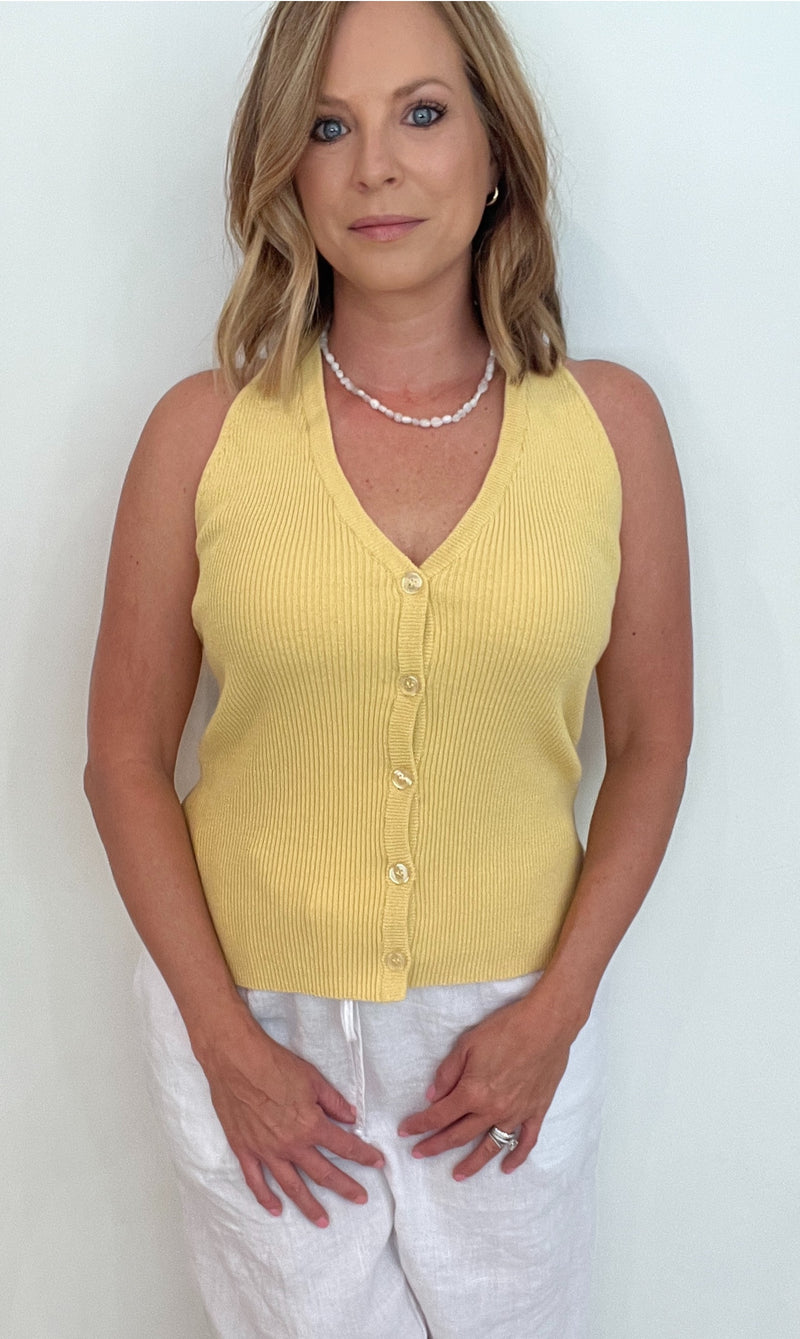 Golden Ribbed Halter Top-Honey