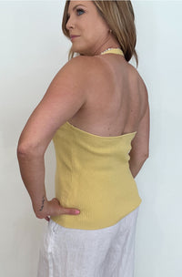 Golden Ribbed Halter Top-Honey