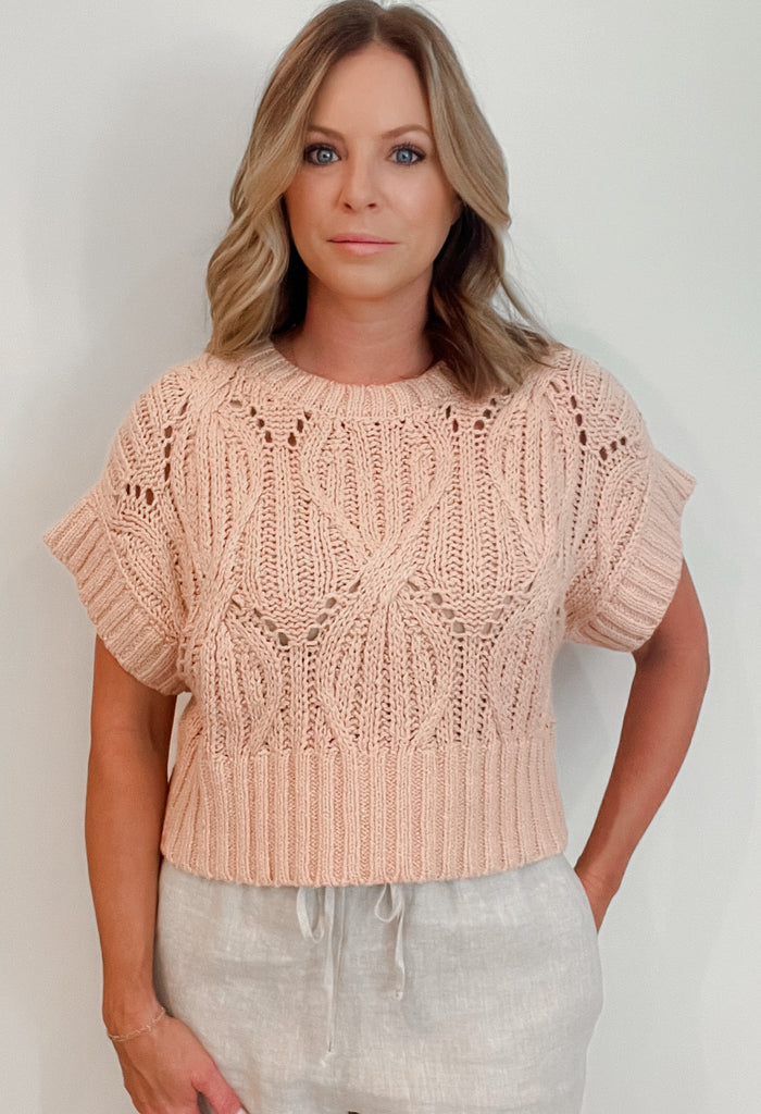 Blair Crochet Sweater-Dusty Pink