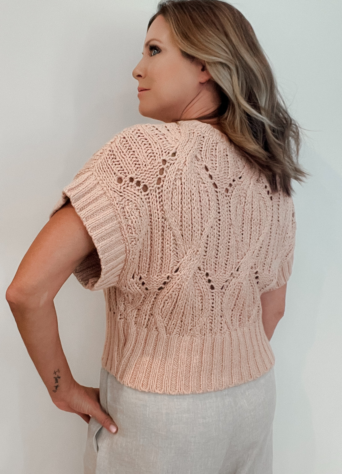 Blair Crochet Sweater-Dusty Pink