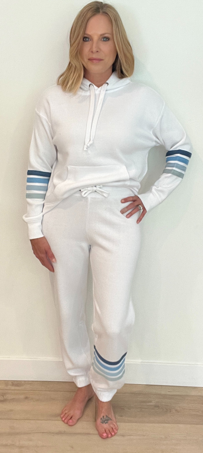 Ocean Waves Joggers-White/Blue Stripe