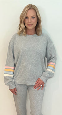 Ocean Waves Pullover-Grey/Sunset Stripes