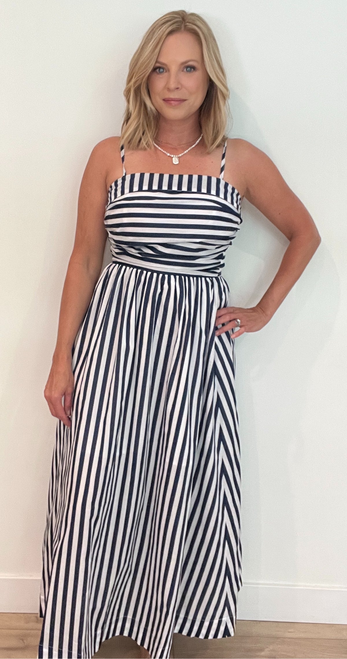 Smooth Sailing Midi Dress-Navy/White
