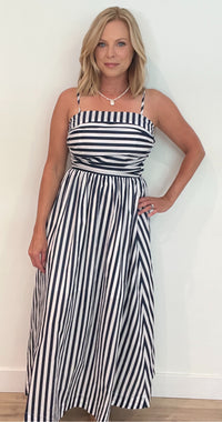Smooth Sailing Midi Dress-Navy/White