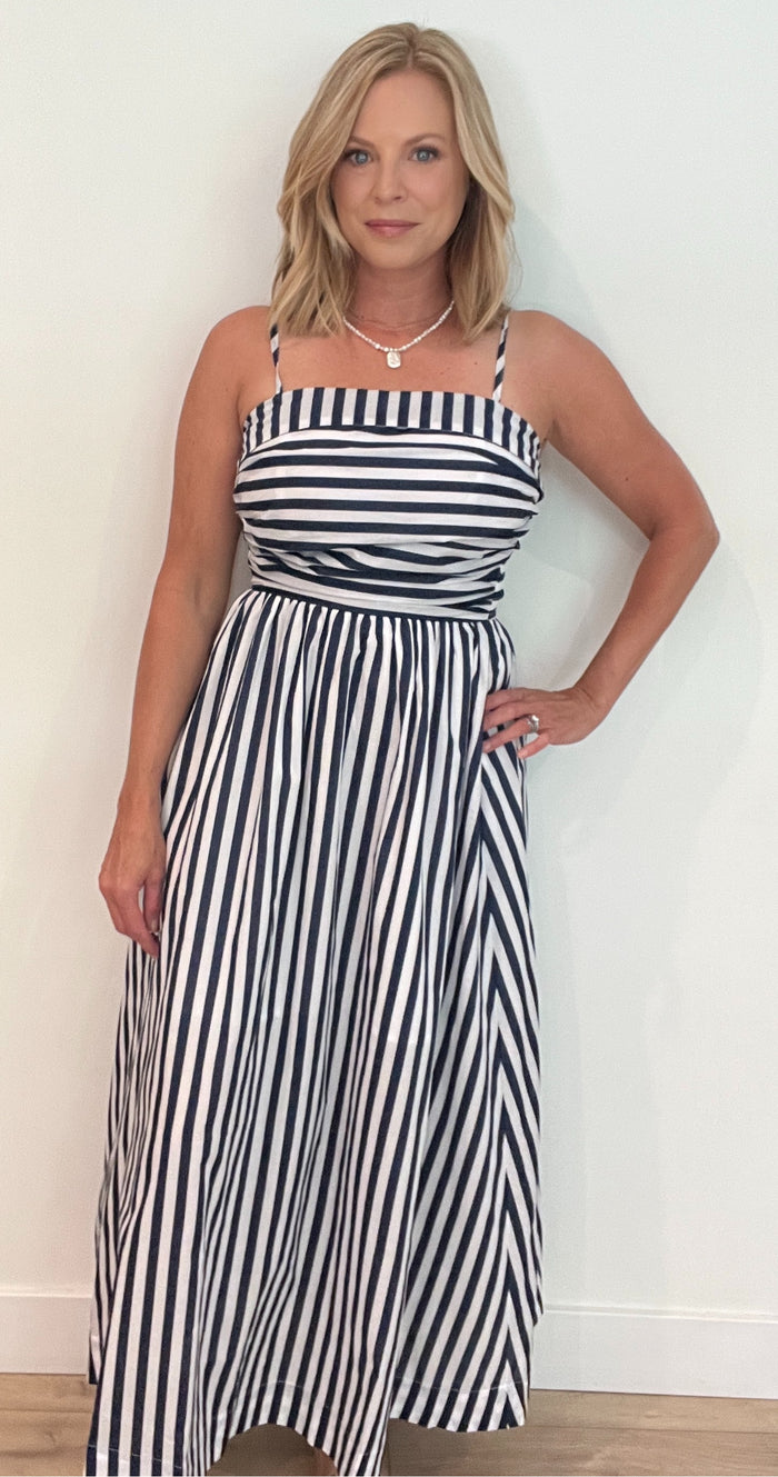 Smooth Sailing Midi Dress-Navy/White