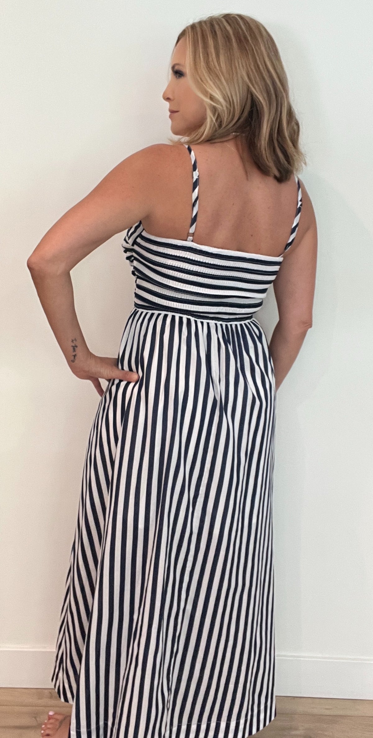 Smooth Sailing Midi Dress-Navy/White