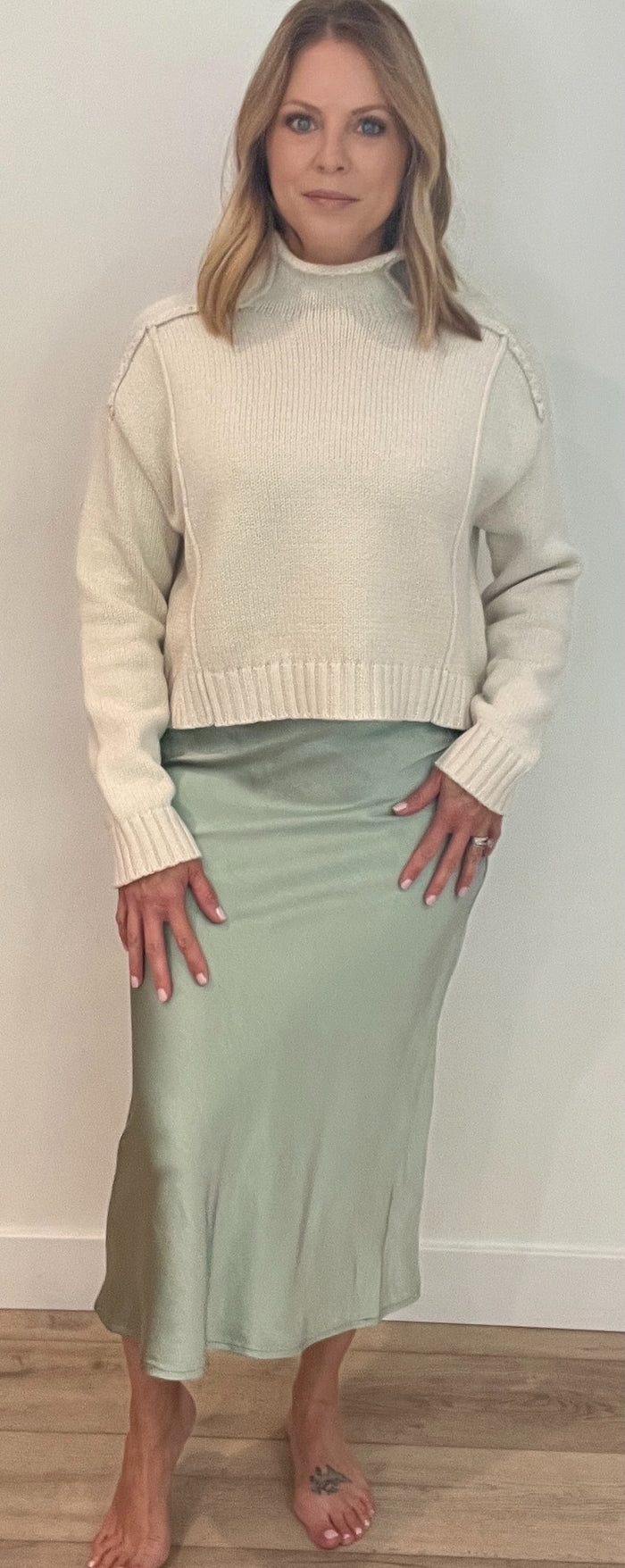 Manhattan Satin Skirt-Sage