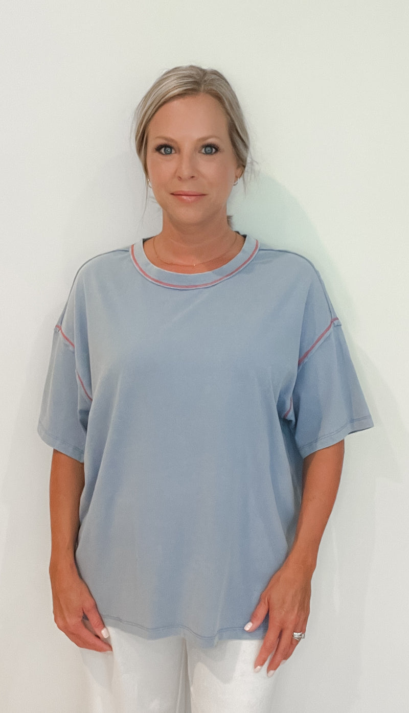 Jessie Contrast Tee-Blue
