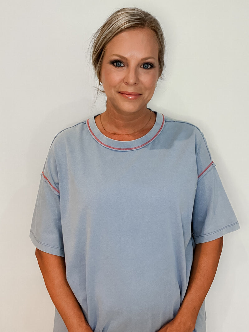 Jessie Contrast Tee-Blue