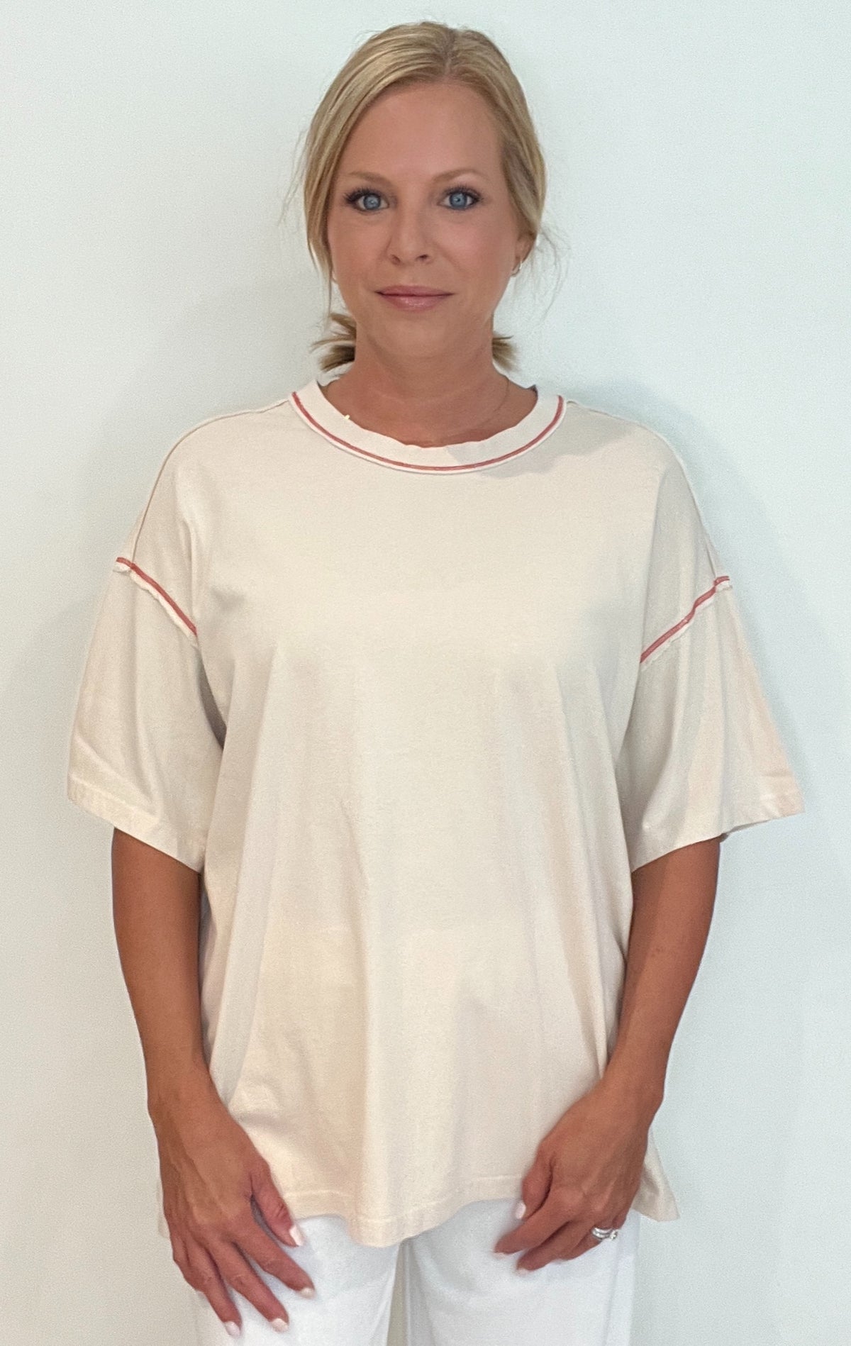 Jessie Contrast Tee-Chalk