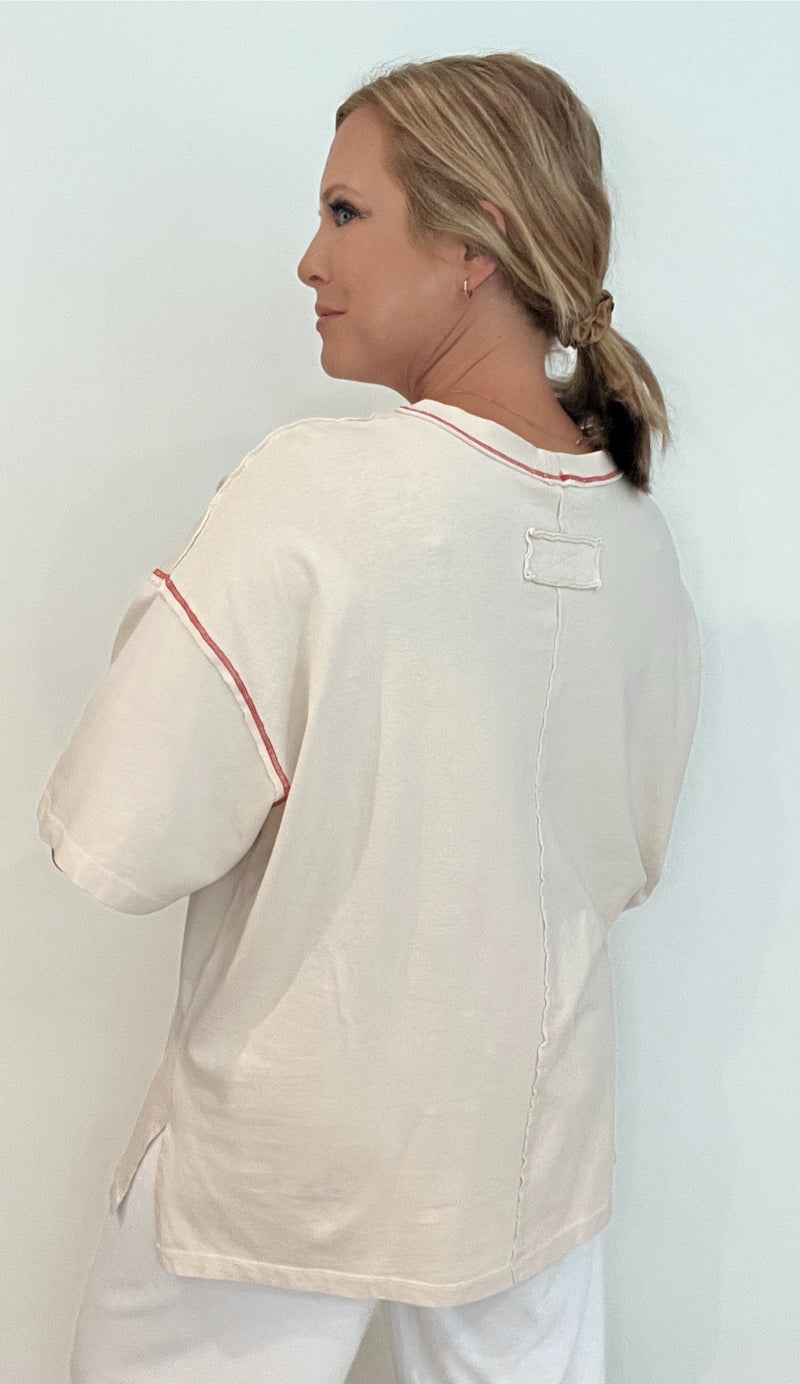 Jessie Contrast Tee-Chalk