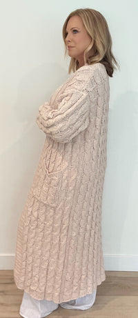 Brooklyn Cable Knit Cardigan-Beige