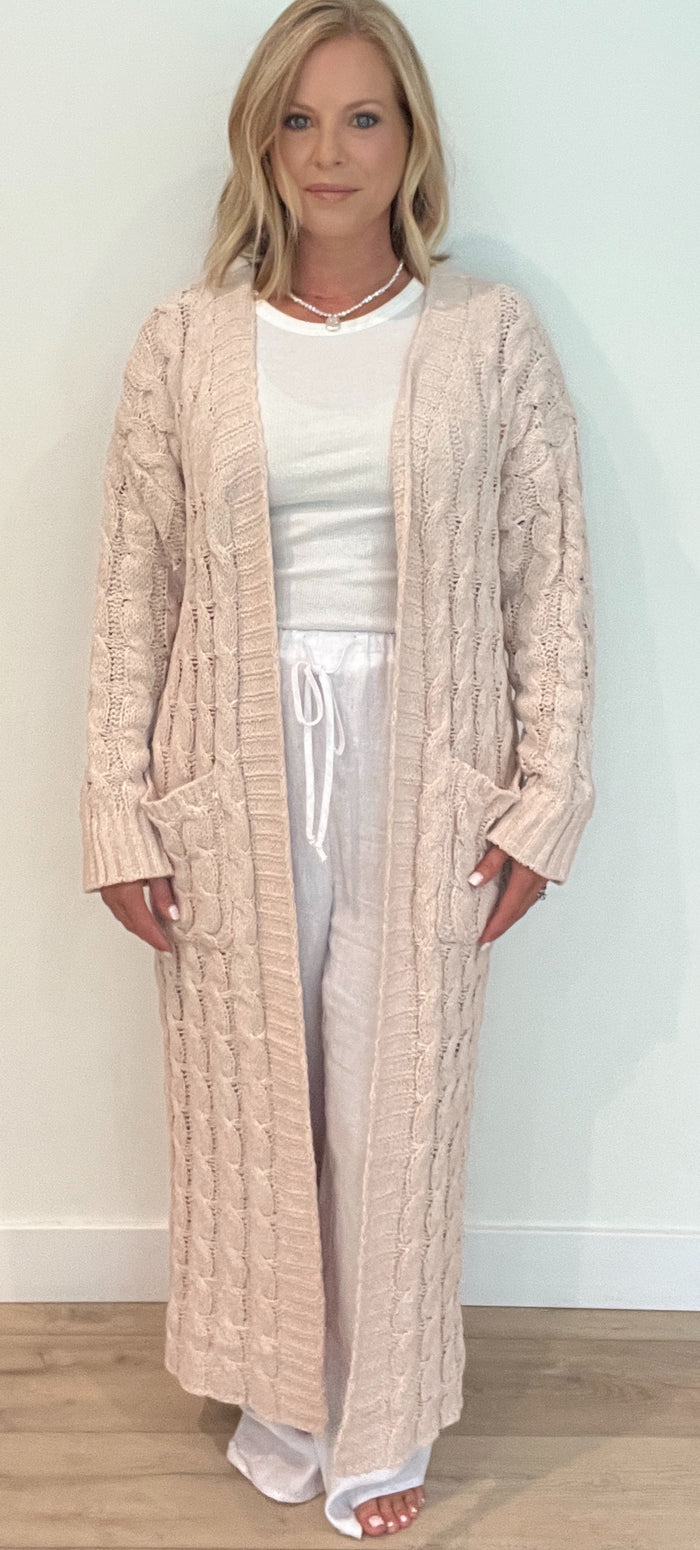Brooklyn Cable Knit Cardigan-Beige