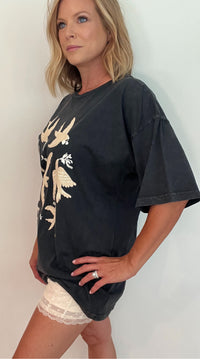 Vintage Birds Tee-Charcoal