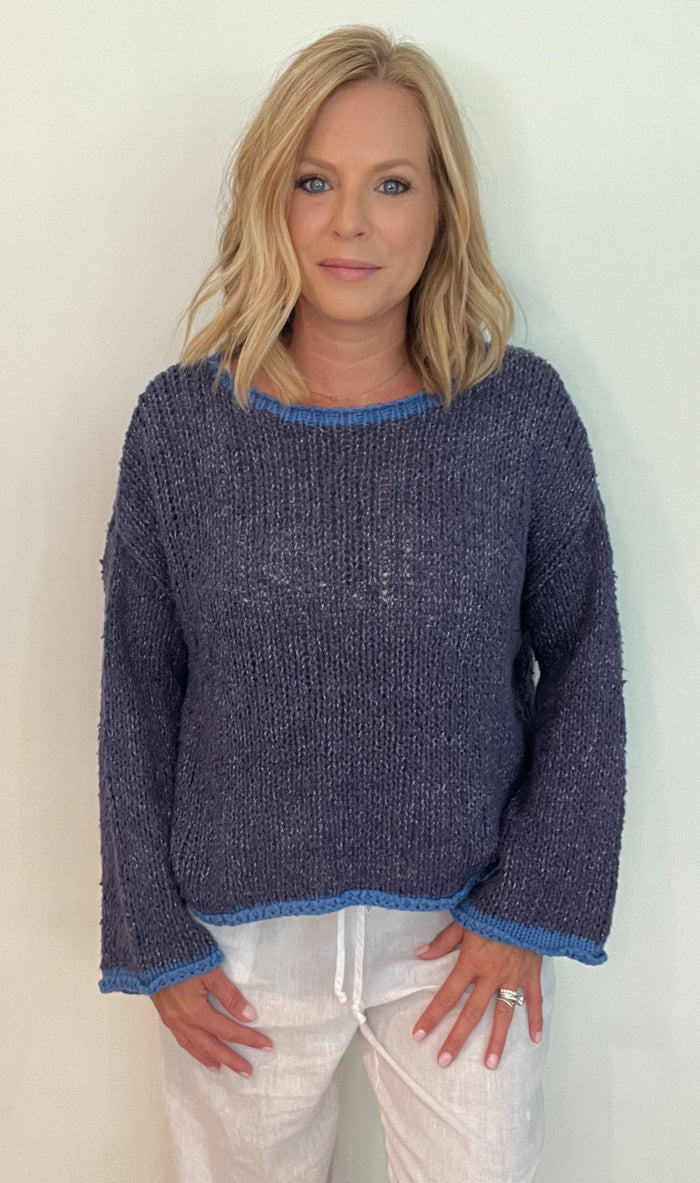 Easton Contrast Sweater-Navy Blue