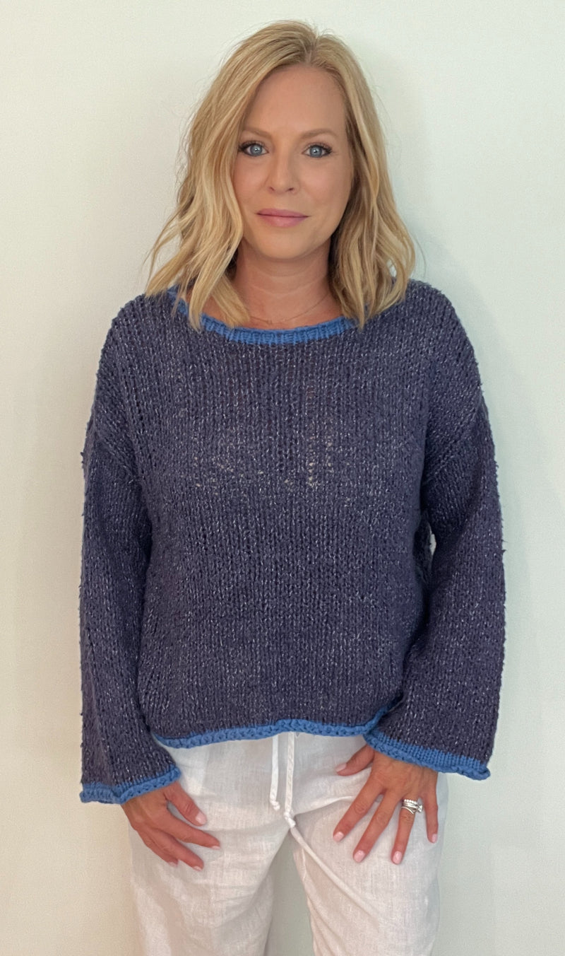 Easton Contrast Sweater-Navy Blue