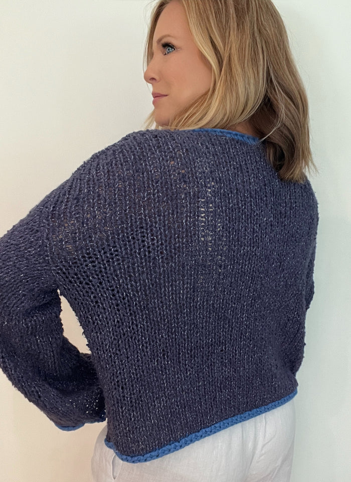 Easton Contrast Sweater-Navy Blue
