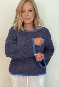 Easton Contrast Sweater-Navy Blue