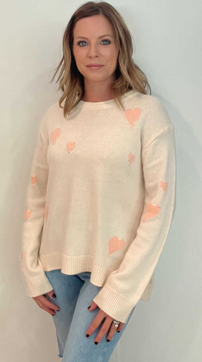 Falling In Love Sweater-Natural/Pink