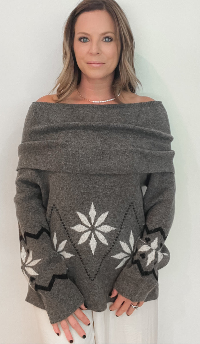 Holly Off The Shoulder Sweater-Grey