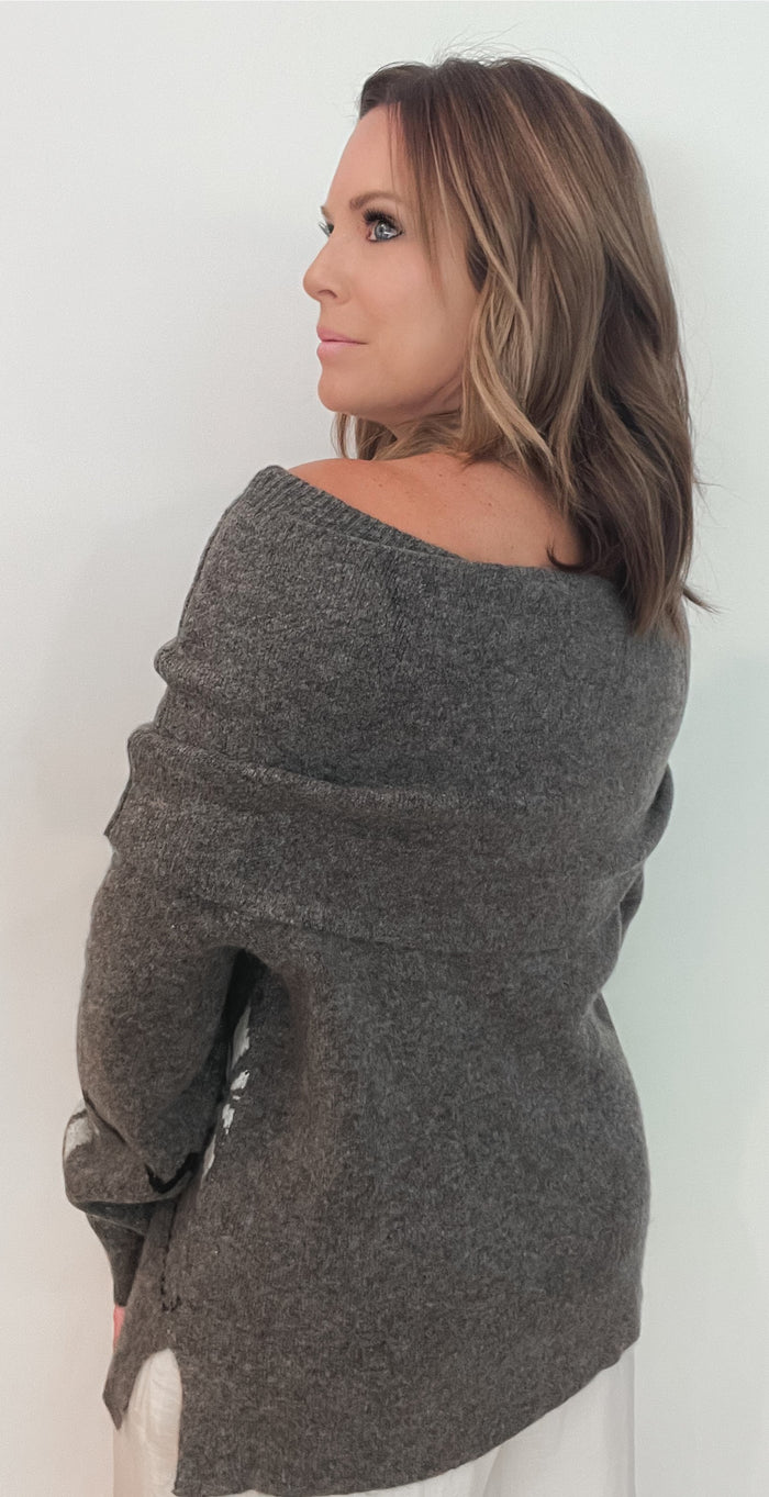 Holly Off The Shoulder Sweater-Grey