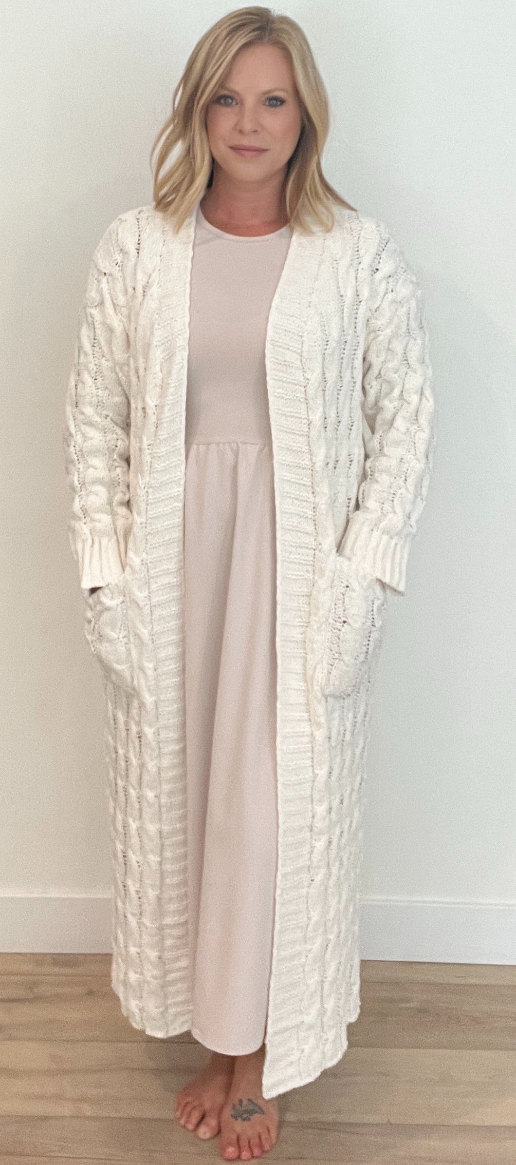 Brooklyn Cable Knit Cardigan-Ivory