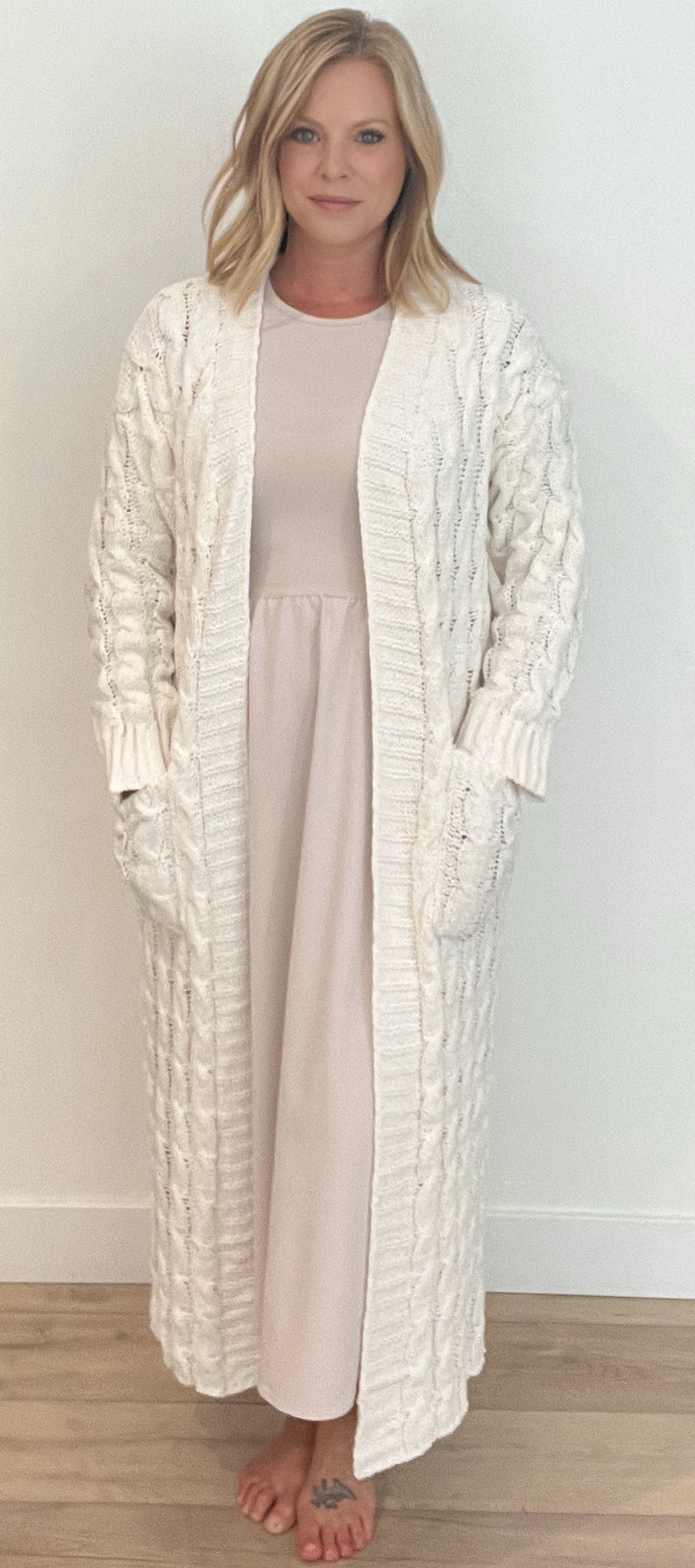 Brooklyn Cable Knit Cardigan-Ivory