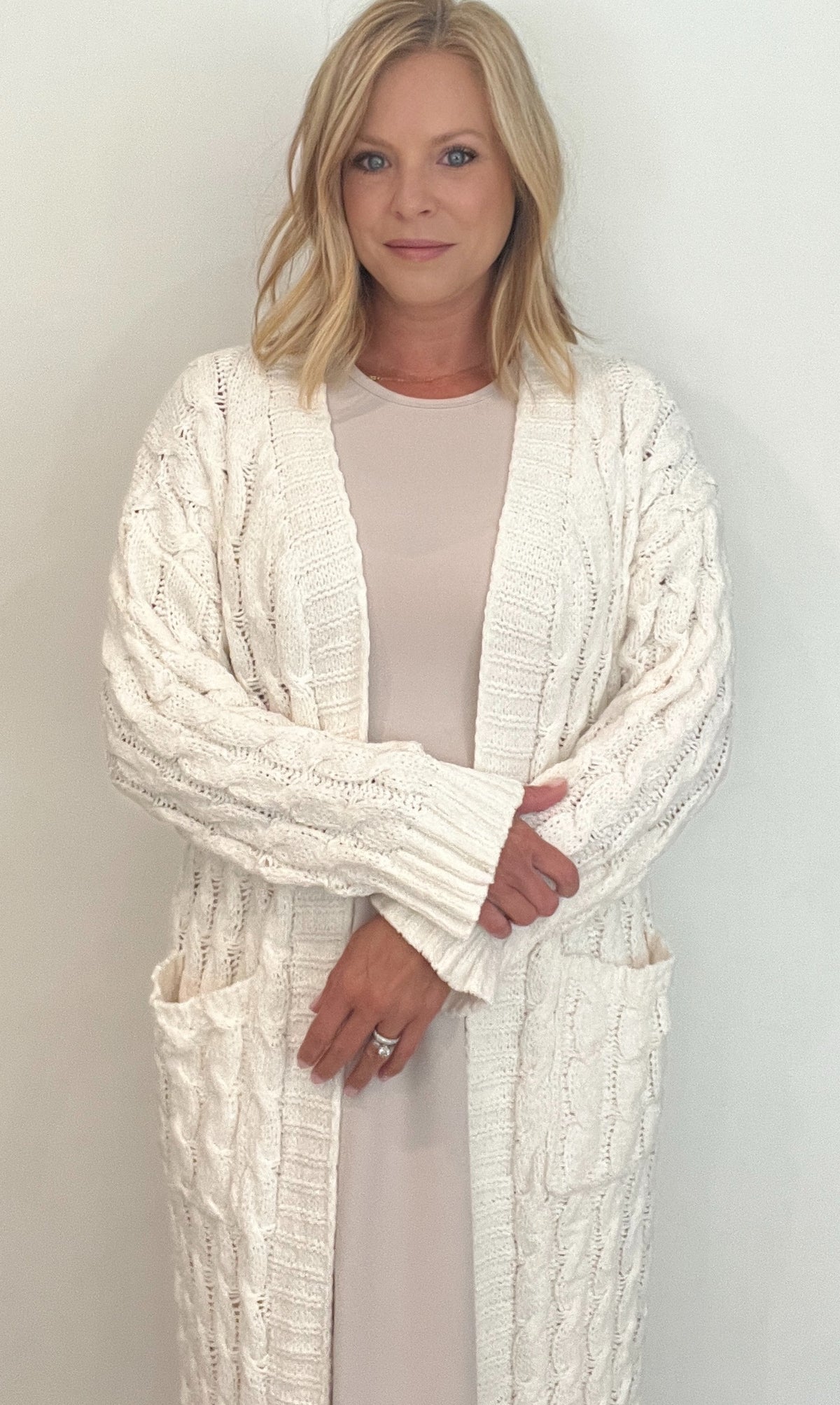Brooklyn Cable Knit Cardigan-Ivory