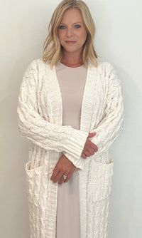 Brooklyn Cable Knit Cardigan-Ivory