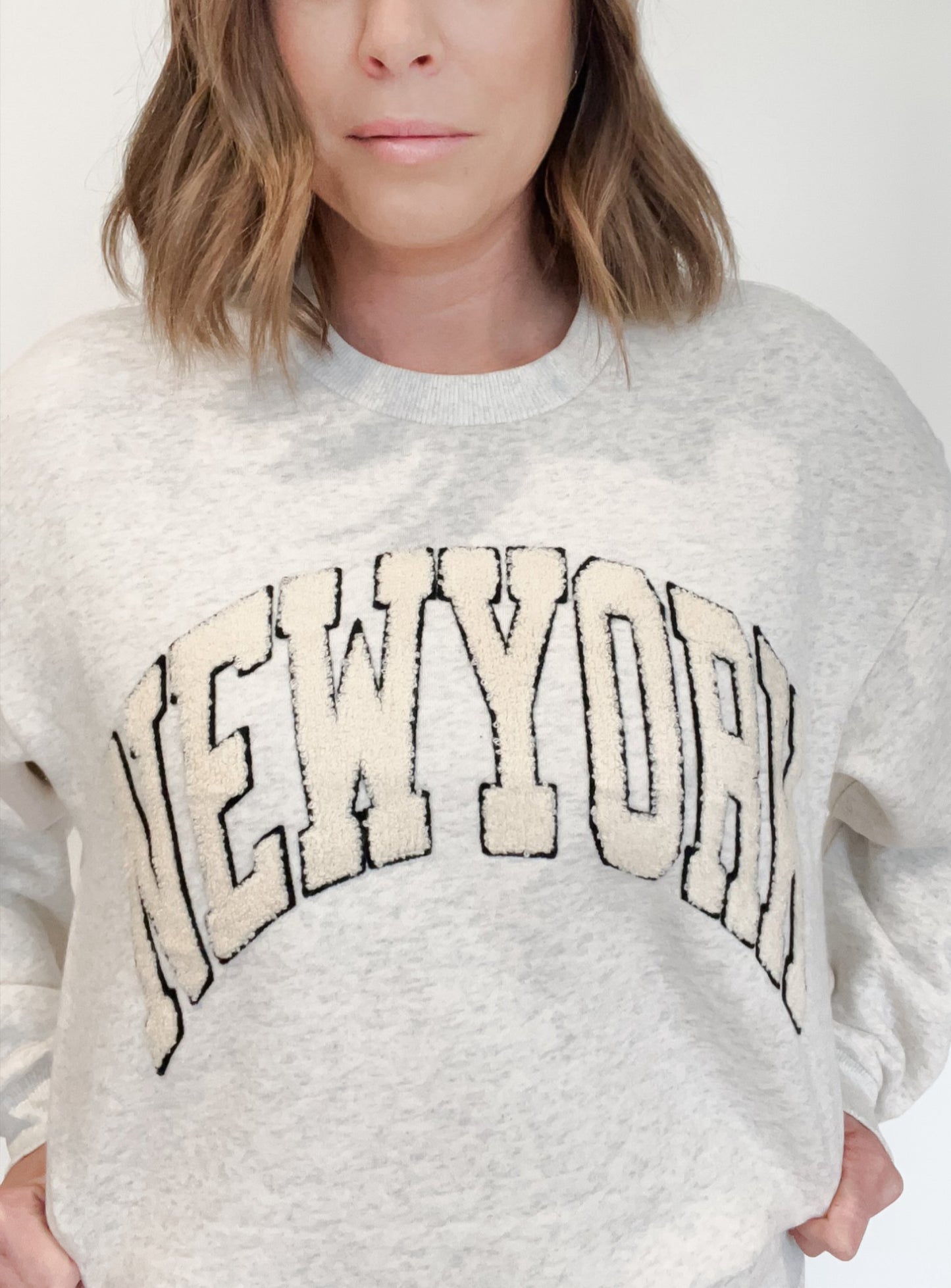 New York Boucle Letter Patch Sweatshirt