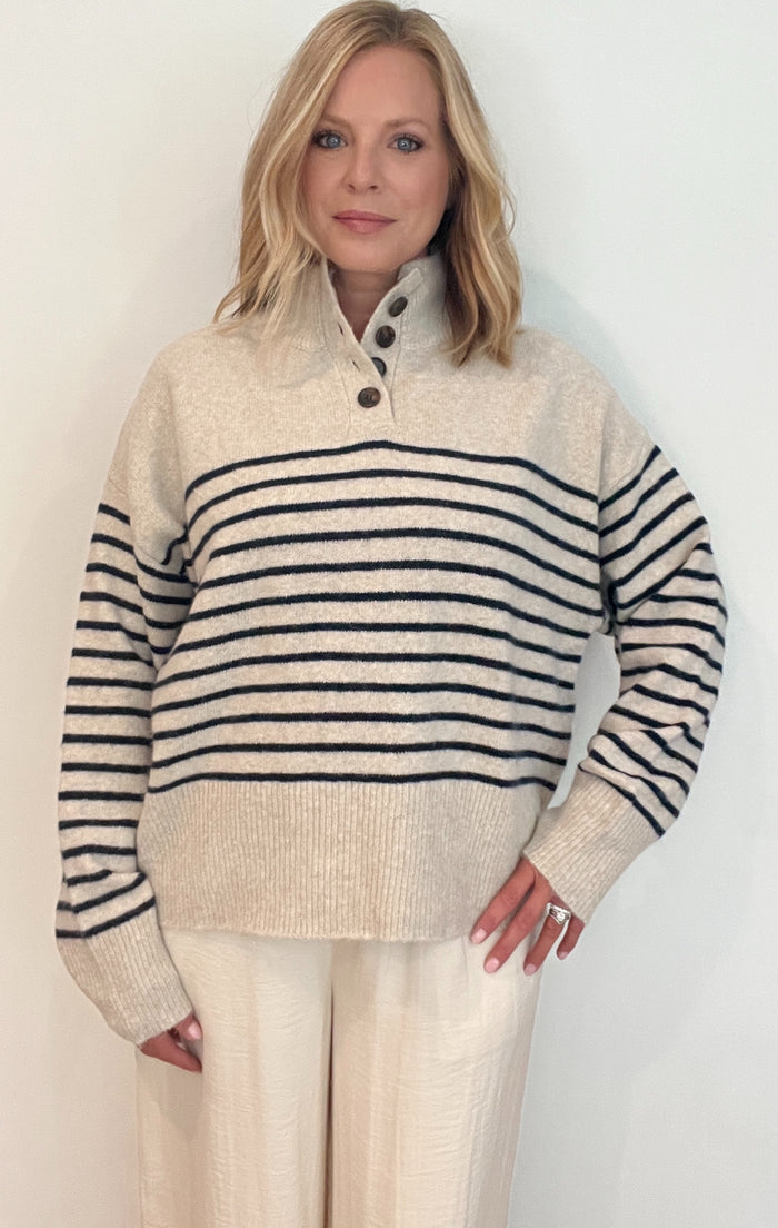 Waters Edge Stripe Sweater-Oatmeal/Navy