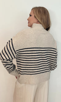 Waters Edge Stripe Sweater-Oatmeal/Navy