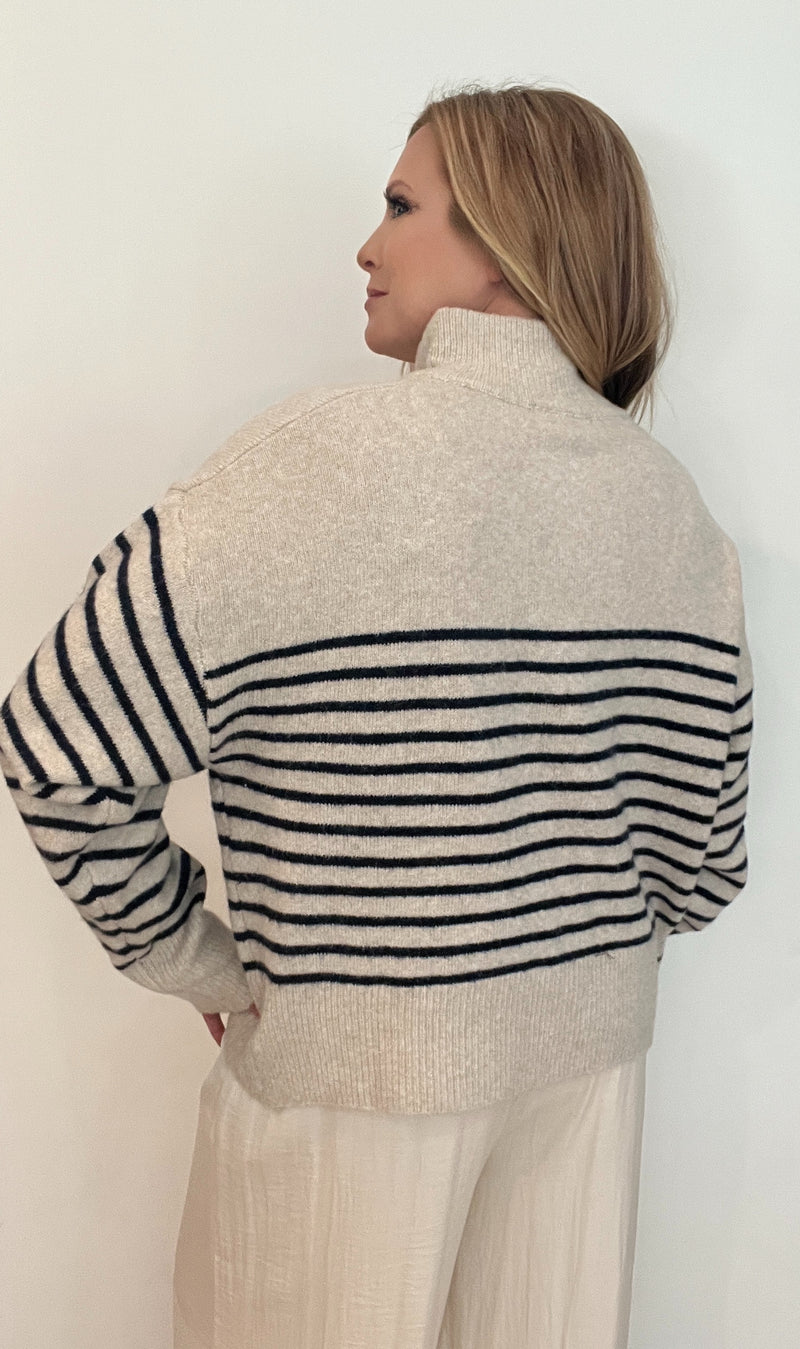 Waters Edge Stripe Sweater-Oatmeal/Navy