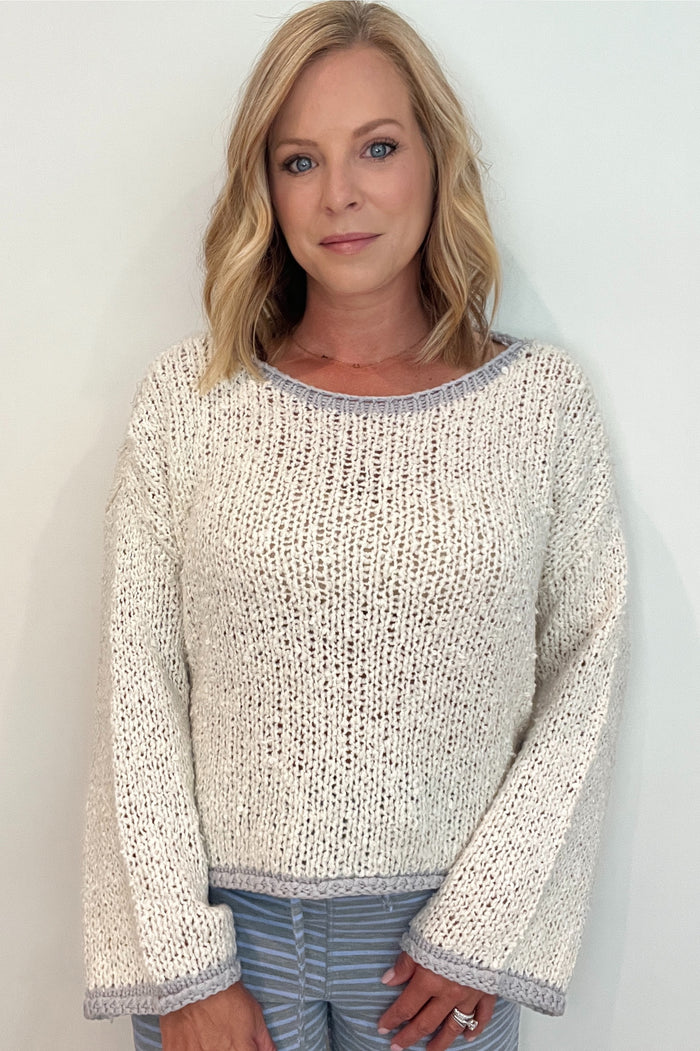 Easton Contrast Sweater-Ivory/Grey