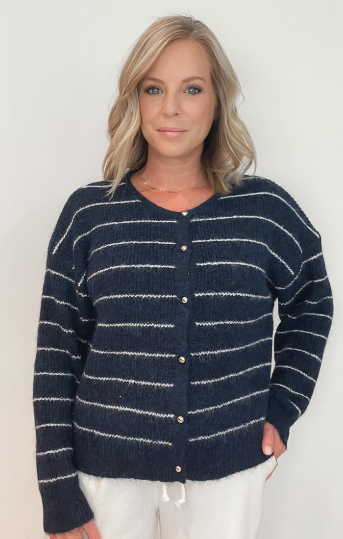 Autumn Tide Sweater-Navy/White