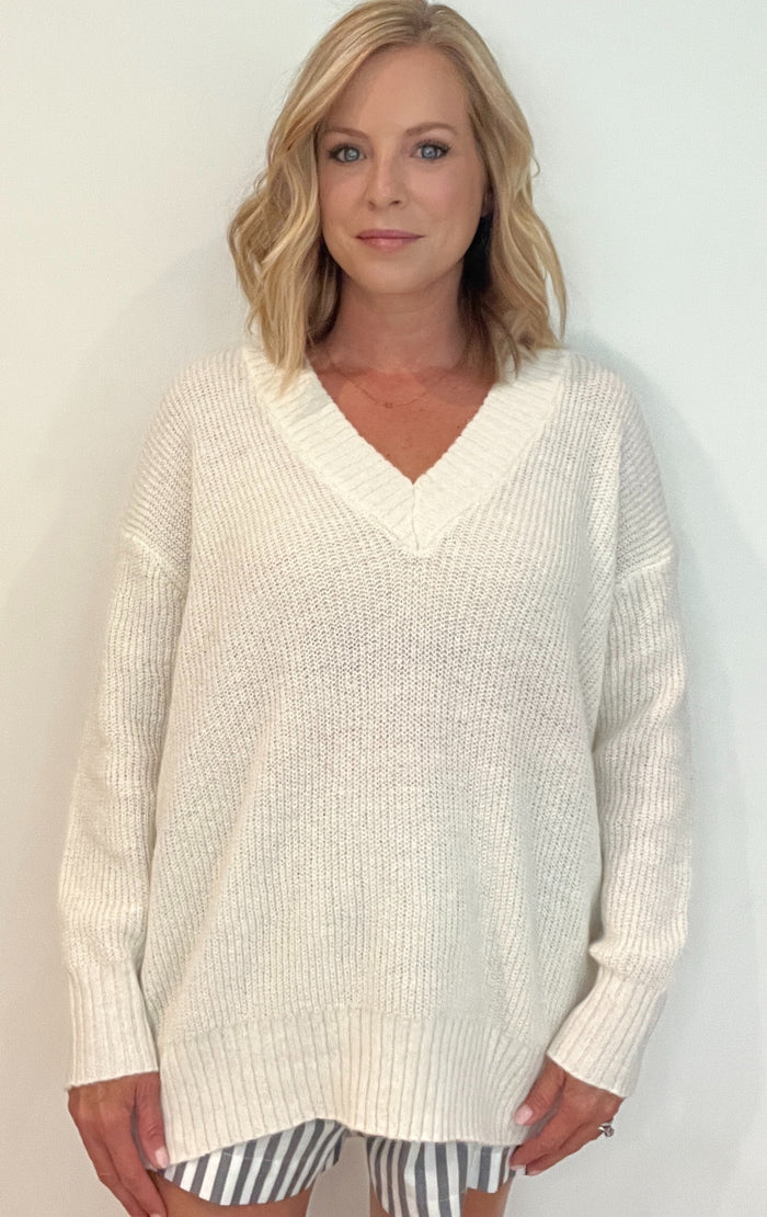 Bennie V Neck Sweater-Ivory