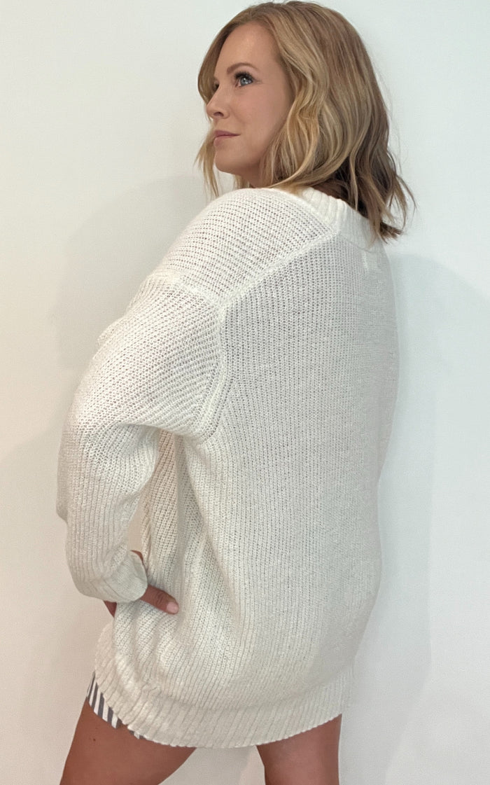 Bennie V Neck Sweater-Ivory