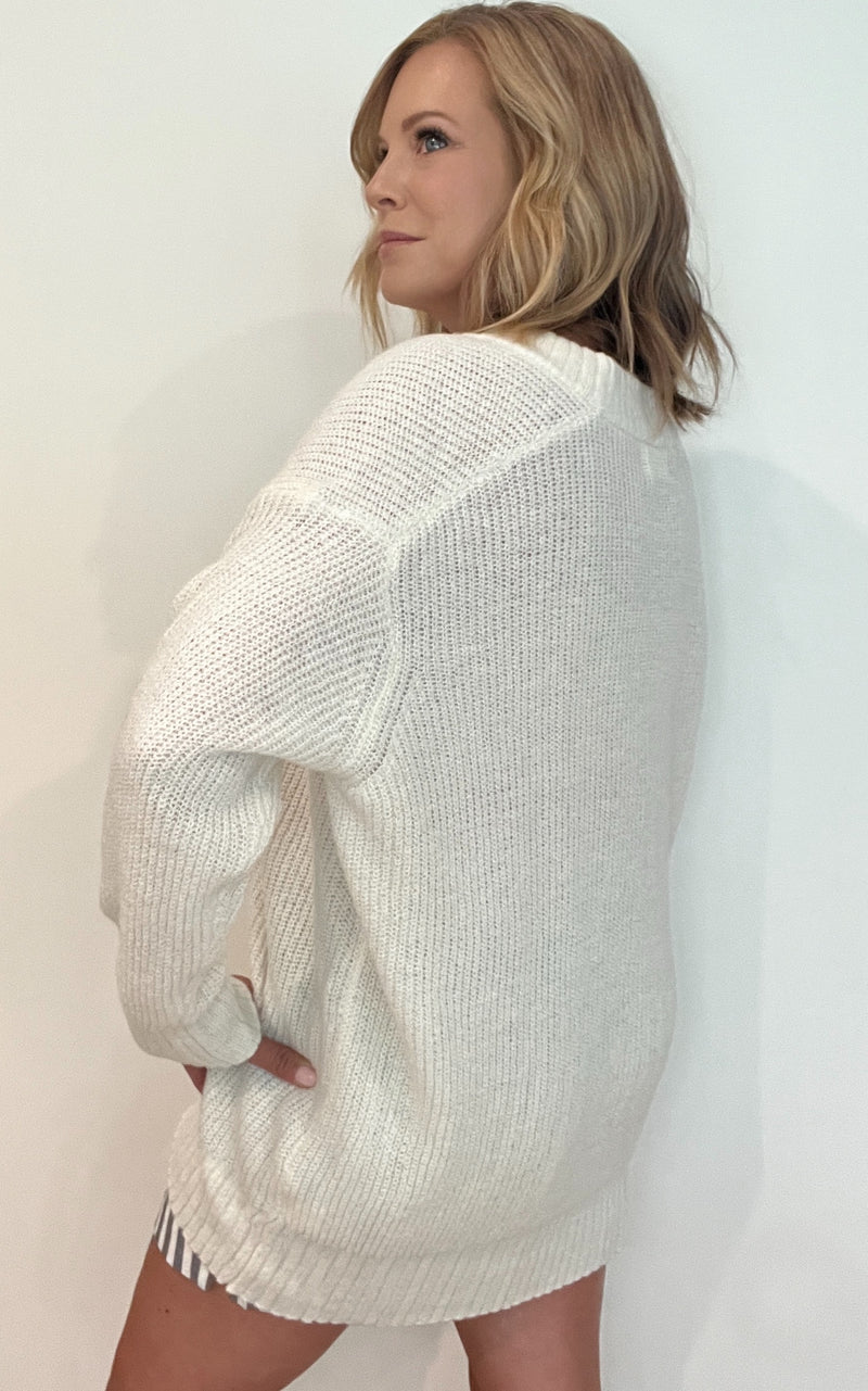 Bennie V Neck Sweater-Ivory
