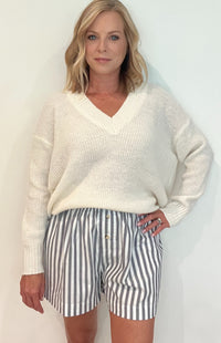 Misty Shore Cotton Shorts-Navy/Ivory
