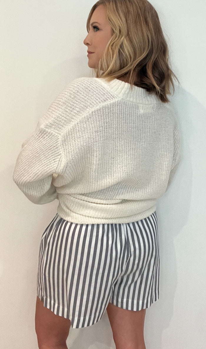 Misty Shore Cotton Shorts-Navy/Ivory