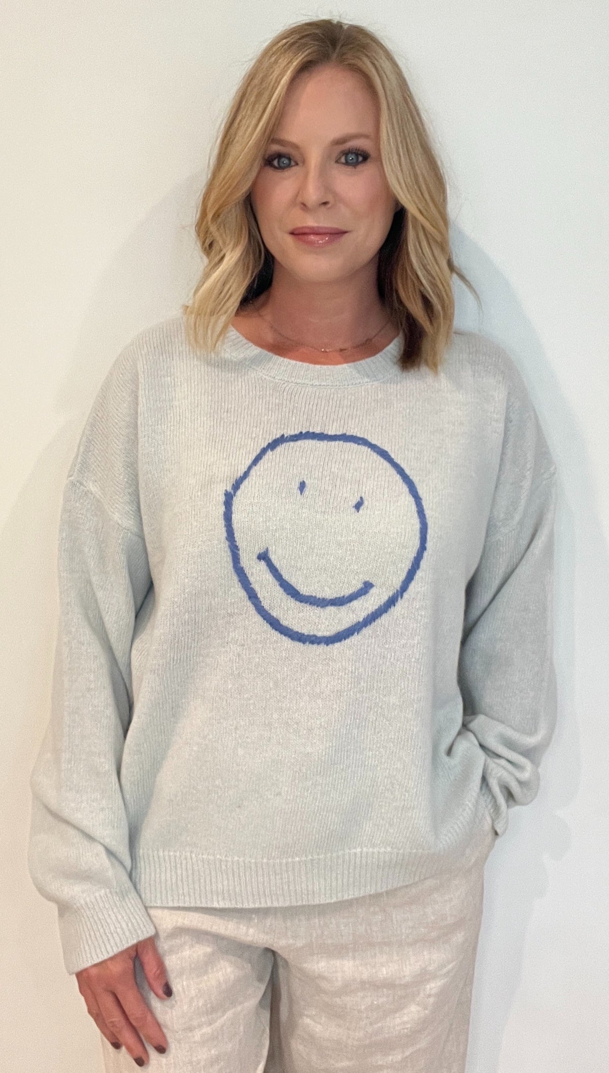 Be Happy Sweater-Light Blue