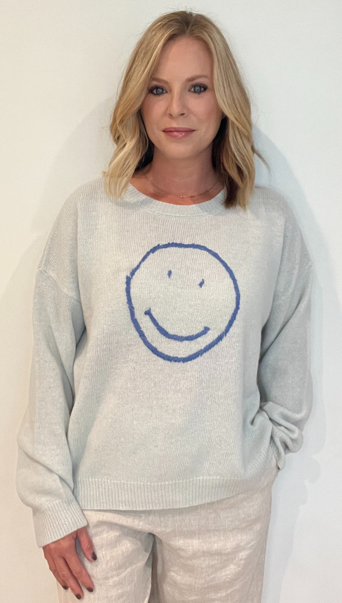 Be Happy Sweater-Light Blue