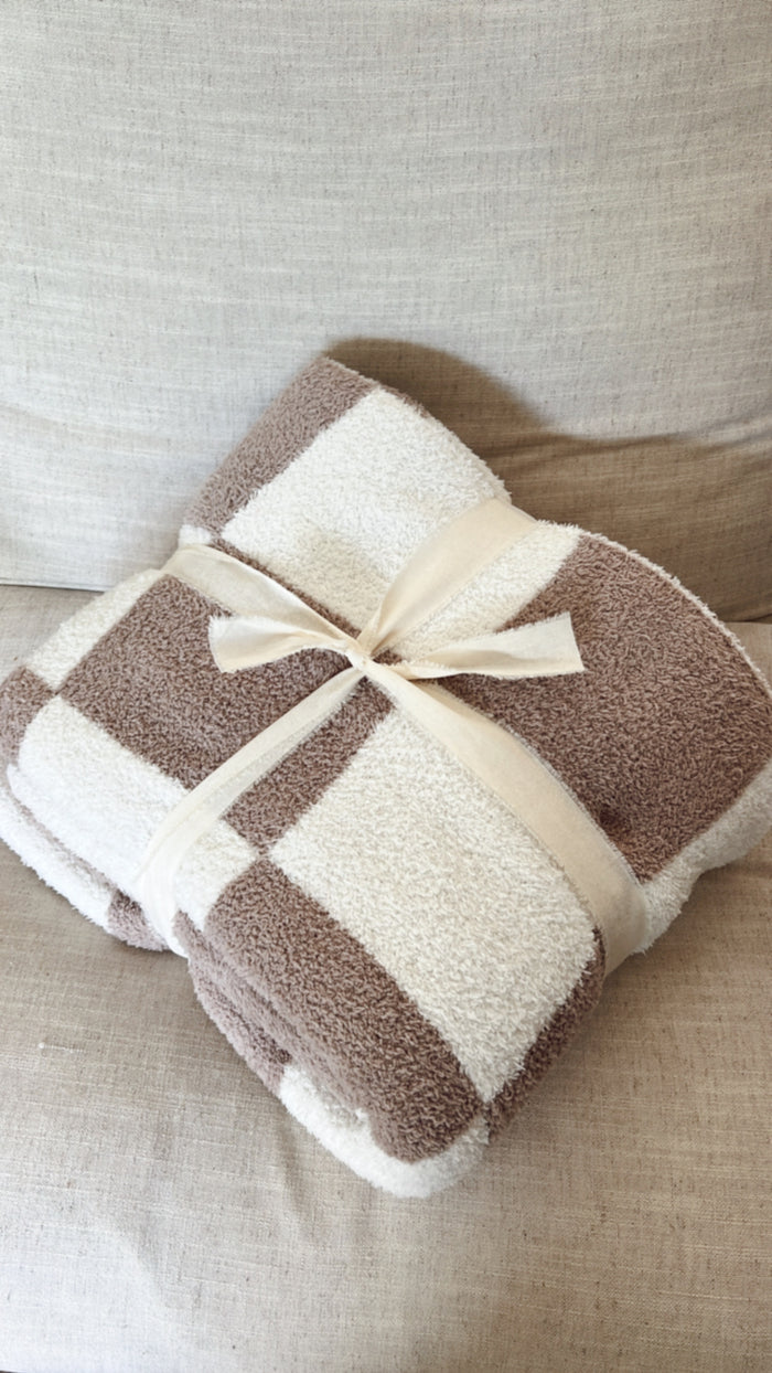 Checker Luxe Blanket-Taupe/Cream
